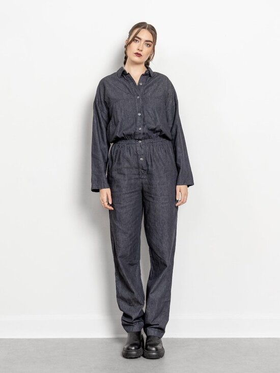 bonjour Pants - DENIM PANTSUIT JUMPSUIT Vintage Jean Romper / Medium Large